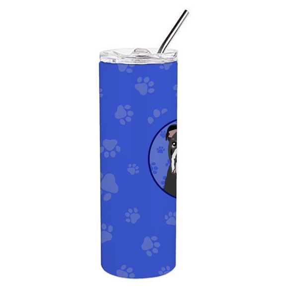 English Bulldog Black and White  Stainless Steel 20 oz Skinny Tumbler, Blue - Picture 2 of 4